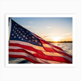 American Flag Rippling In The Wind During Sunrise Stars Shining With A Metallic Sheen Stripes Vibr (4) Art Print