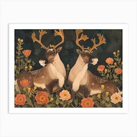 Floral Animal Illustration Caribou 1 Art Print
