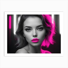 Neon Girl With Pink Lipstick Art Print