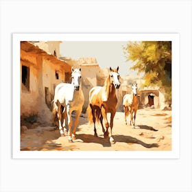 Horses Painting In Rajasthan, India, Landscape 4 Art Print