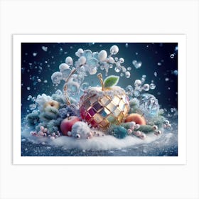 Crystal Apple decorated in elegance style covered with white snow, winter theme Art Print