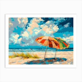 Two Umbrellas On The Beach 1 Art Print