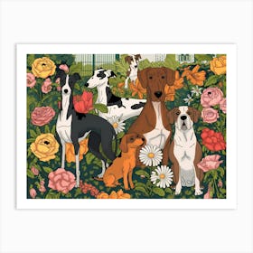 Dogs And Flowers : William Morris Inspired Dogs Collection 1 Art Print