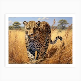 African Leopard Stealthily Stalking Prey Realism 1 Art Print