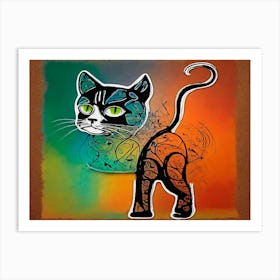 Cat With Green Eyes, Vintage Touch Art Print