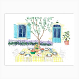 Lunch In The French Provence Blue & Yellow Art Print