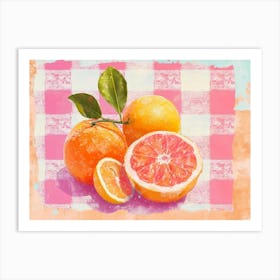 Citrus Fruits Pink Checkerboard 3 Art Print
