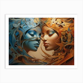 Two Women In Blue And Orange 1 Art Print