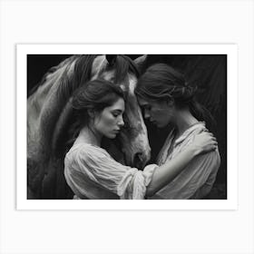 Stackable Capacities Of A Primitive Photograph Capturing A Woman Entwined With A Stallion Seen Thro Art Print