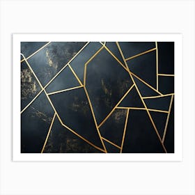 Contemporary Geometric Patterns, Featuring Golden Lines on a Dark Background Art Print