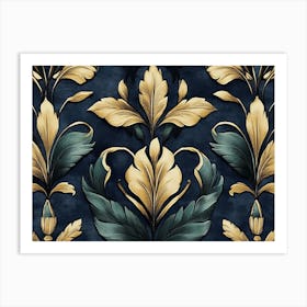 Gold And Blue Leaves 1 Art Print