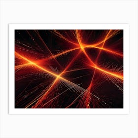 Abstract Design With A Series Of Glowing Red Lines And Sparks On A Black Background Art Print