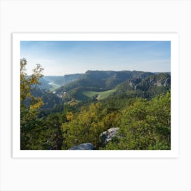 Autumn forest and sandstone rocks in Saxon Switzerland, Gamrig Art Print