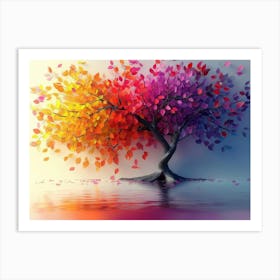 Elegant Colorful Tree With Vibrant Leaves Hanging Branches 20 Art Print