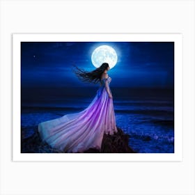 Polychrome Banshee Wailing Under A Full Moon Spectral Figure Appearing Translucent With Hues Of Vio 1 Art Print