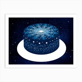 Abstract Illustration Of A Bright Blue And Black Double Star Radiating A Glow With A Pattern Of Twi (3) Art Print