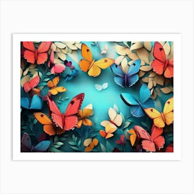 Floral Pattern With Colorful Butterflies Art Print