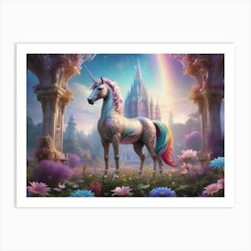 Unicorn In A Castle Art Print