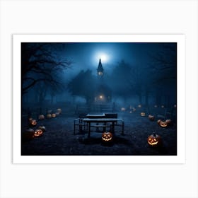 Celebration Old Horror Holiday Tree Moonlight Lantern Mist Head Table Eye Glow Pumpkin (29) Art Print