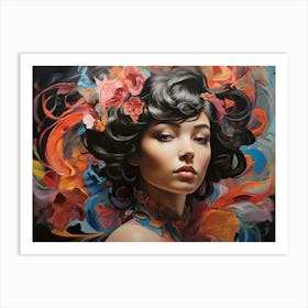 Woman With Flowers In Her Hair Art Print