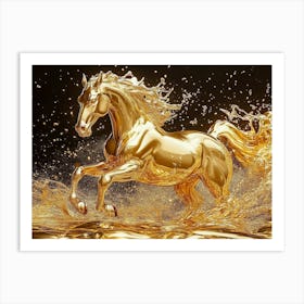 Golden Horse Splashing Water Art Print