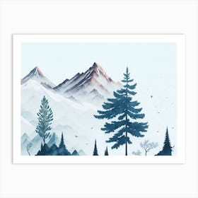 Mountain And Forest In Minimalist Watercolor Horizontal Composition 154 Art Print