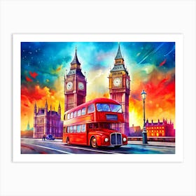 Red Double Decker Bus In London Art Print