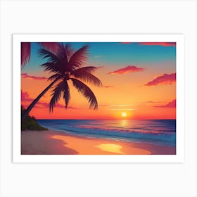 A Tranquil Beach At Sunset Horizontal Illustration 11 Art Print