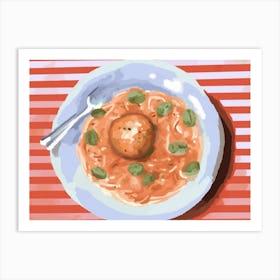 A Plate Of Meatballs Spaguetti, Top View Food Illustration, Landscape 2 Art Print