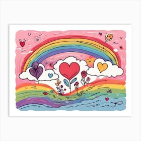 Rainbow With Hearts Art Print