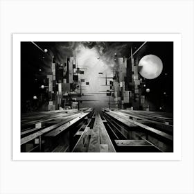 Parallel Universes Abstract Black And White 7 Art Print