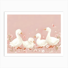 Ducks On Pink Background Kids and Nursery Art Print