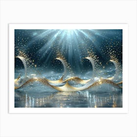 Sparkling golden waves in the sea 8 Art Print