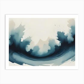 Abstract Image Of A Blue Wave With White Splashes On A White Background, Creating A Dynamic And Artistic Effect Art Print