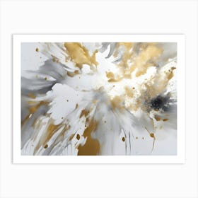 Abstract - Gold And Black Grey White Paint Splatters Marble Art Print