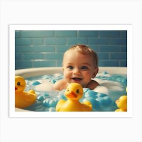 Baby In Bathtub With Rubber Ducks 3 Art Print