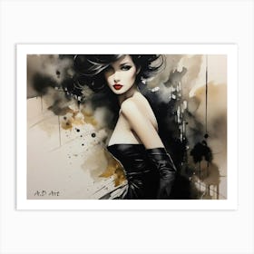 Color Painting of a Beauty In Black Dress Art Print