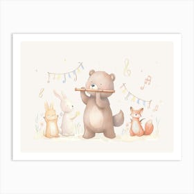 Teddy Bear Playing Flute Kids and Nursery Art Print