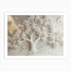 3d Art With White Floral Tree Pattern 1 Art Print