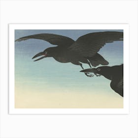 Japanese Ukiyo-E Crows In Flight Art Print