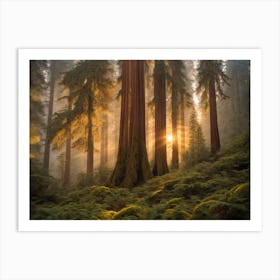 Sunrise In The Redwoods Art Print