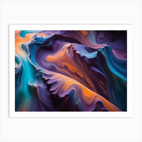 Abstract Image Of A Swirling, Fluid Pattern In Shades Of Purple, Orange, Blue, And Teal, Creating A Dynamic And Organic Effect Art Print