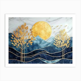 Gold Trees And Mountains Art Print