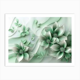 3d Artwork Abstract Floral Background With Green Flowers Art Print