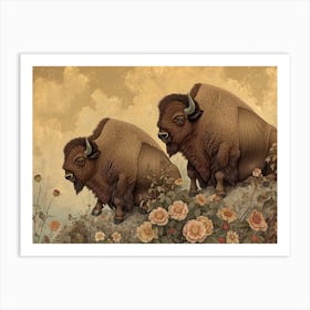 Floral Animal Illustration Bison 2 Art Print