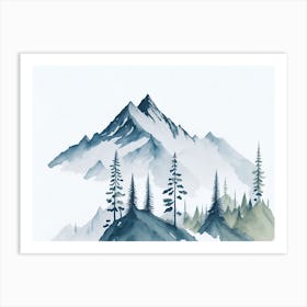 Mountain And Forest In Minimalist Watercolor Horizontal Composition 389 Art Print