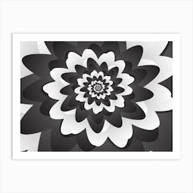 Monochrome Flower Spiral Pattern Art Print