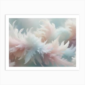 A Soft And Delicate Image Of Feathers In Shades Of White, Pink, And Blue, Creating A Dreamy And Ethereal Atmosphere Art Print