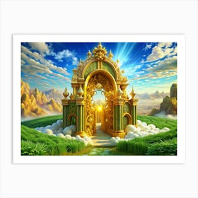 Golden Gate With Stone Path In Fantasy Landscape 1 Art Print