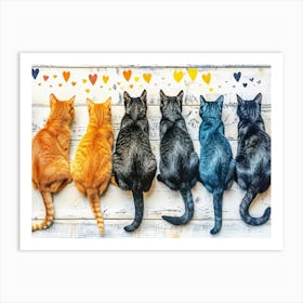 Angry Cats In A Row Art Print